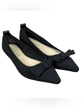 TAHARI Athens Black Bow Slip On Knit Ballerina Pointy Toe Classic Flats Size 6.5